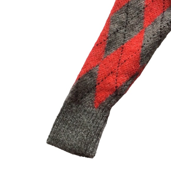 Zara Argyle Turtleneck Ruffle Mohair Blend Red Grey Black Sweater, size S - Picture 11 of 15